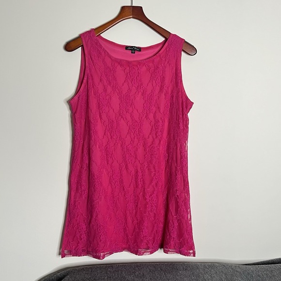 Slinky Brand Hot Pink Sleeveless Lace Tank Top Lined Womens Large Office Siren - Picture 1 of 8